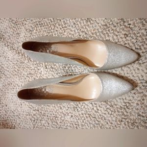 Vince Camuto silver glitter block heel pointed toe shoes